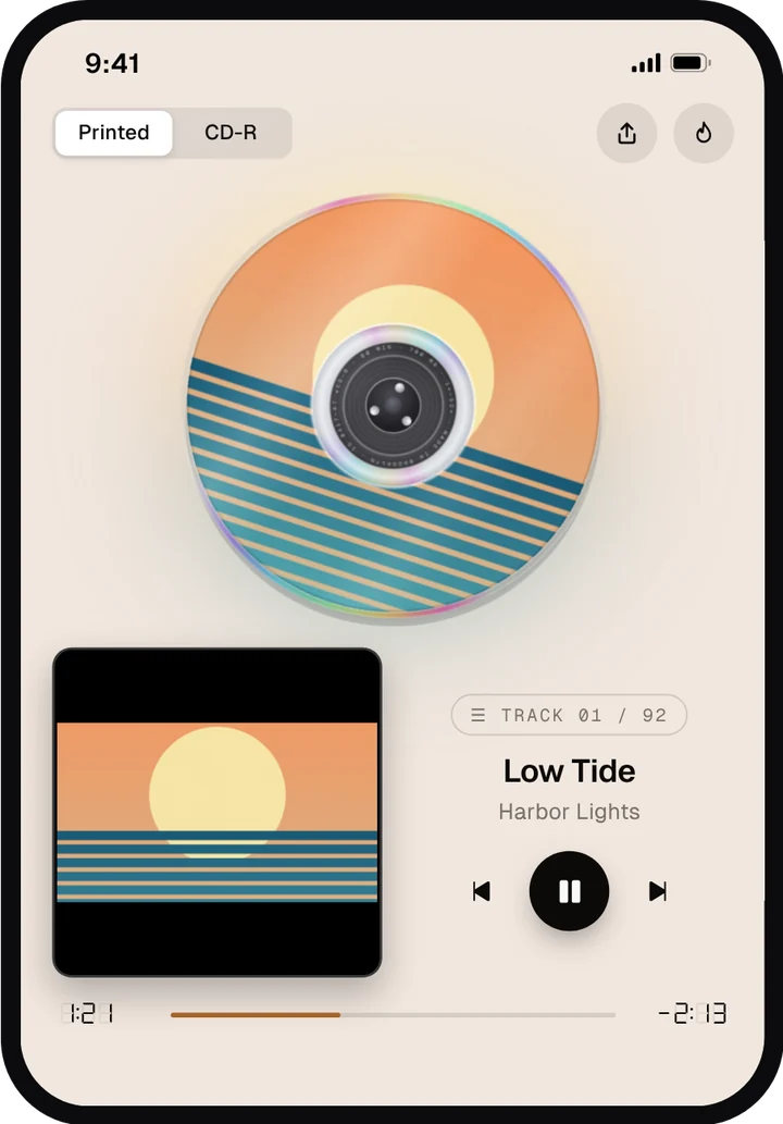 Folded iPhone Duo outer screen showing the disc and video