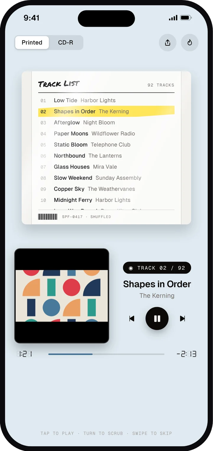 The jewel case track list with the current song highlighted